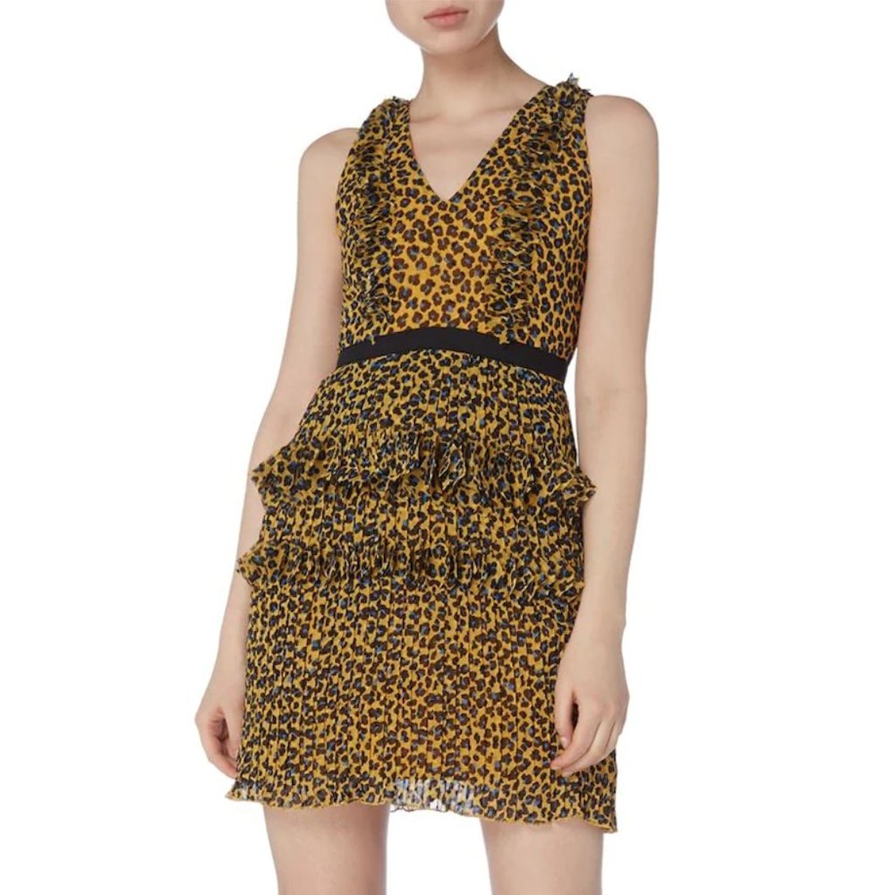 New Foxiedoe Sassa Leopard Printed Cutout Back Fringe Tiered Mini Dress